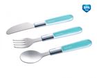 Pokaż szczegóły dla Metalowe sztućce dla dzieci (łyżka, widelec, nóż) niebieskie Obrazek Metalowe sztućce dla dzieci (łyżka, widelec, nóż) niebieskie